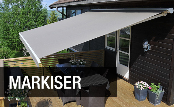 Vi har alt av markiser; vindusmarkiser, terrassemarkiser mm.